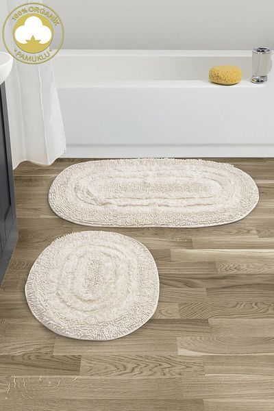 Dekoreko Cotton 2-Piece Toilet Set Bathroom Mat Set Curly Kellie Cream