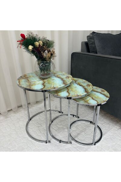 ED Efelez Design Zigon Sehpa , Paris 3'lü Camlı C Zigon Sehpa Takımı , Gümüş ...