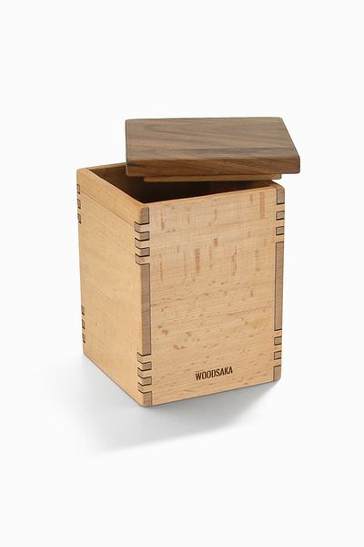 Woodsaka 1 Set Storage Box for Kitchen - 7.8cm x 7.8cm x 11.5cm in Hornbeam and Walnut Wood