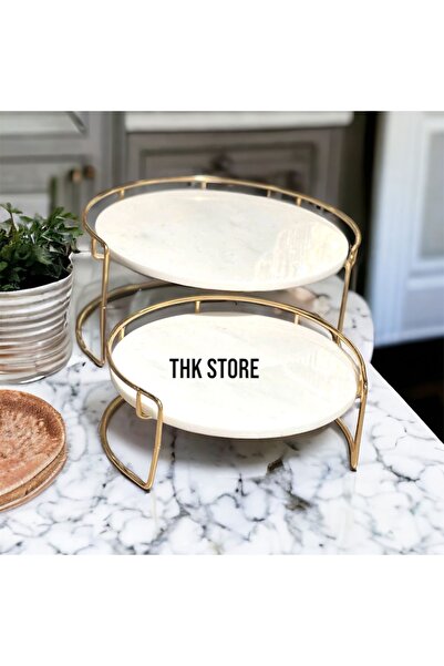 THK STORE Iki Katlı Mermer Sunumluk Gold Ayaklı Lego Set