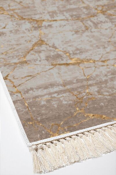 EXCLUSIVE Gümüş Saçaklı Dijital Halı Fatos Bej