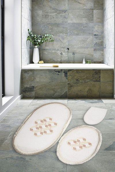 Dekoreko Welsoft Lace 3-Piece Toilet Set - Sammi White Draining Mat Set 65 X 115, 55 X 65
