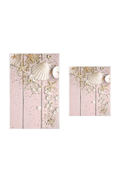 Dekoreko Soil Non-Slip Base Digital 2-Piece Bathroom Mat Set Tara Powder