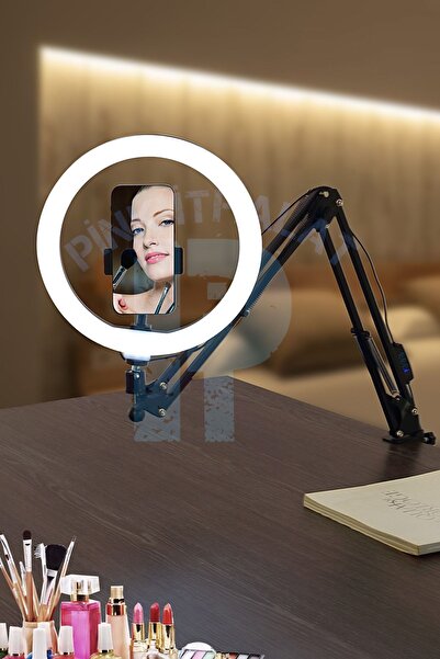 PİNK İTHALAT Youtuber Tiktok Çekim Işıklı Telefon Tutucu Makyaj Işığı Ring Light 10 Inç Hareketli Masa Tutacağı