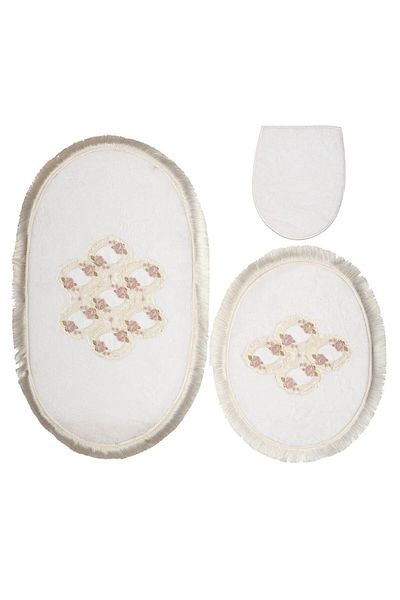 Dekoreko Welsoft Lace 3-Piece Toilet Set - Sammi White Draining Mat Set 65 X 115, 55 X 65