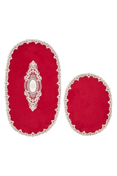 Dekoreko Welsoft Lacy 2-Piece Toilet Set Bathroom Mat Set Carmen Red