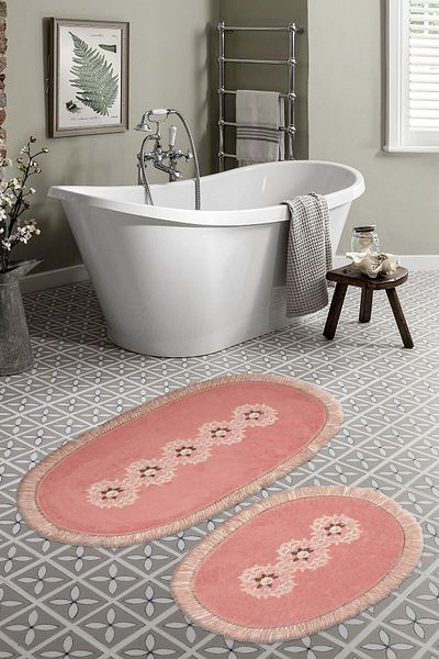 Dekoreko Welsoft Lacy 2-Piece Toilet Set Bathroom Mat Set Arlie Powder