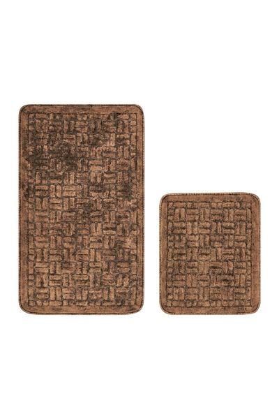 Dekoreko Luxury Home Cotton 2-Piece Toilet Set Bathroom Mat Set Margie Brown