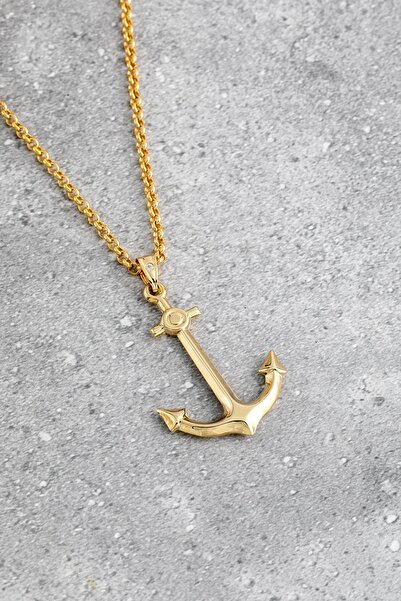 Cenova Jewelry 14 Ayar Altın Büyük Boy Çapa Model Kolye Ucu