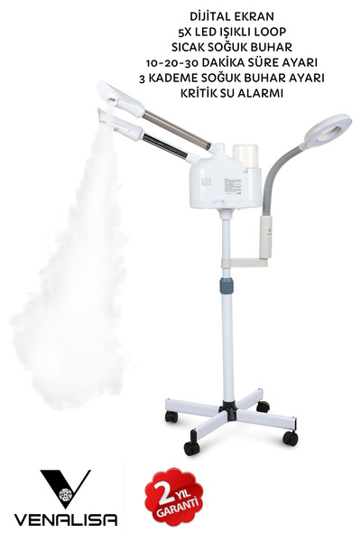 Venalisa Büyüteç Looplu Sıcak Soğuk Buhar Makinesi Vapozon Ozonlu Yüz Buhar C...