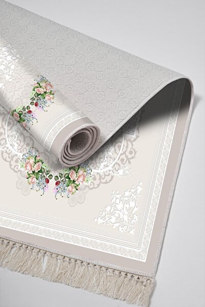 EXCLUSIVE Toprak Saçaklı Dijital Halı Nida Krem