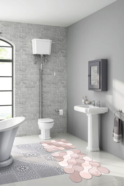 Dekoreko Özel Kesim 2'li Banyo Paspas Takımı Gladys Pudra