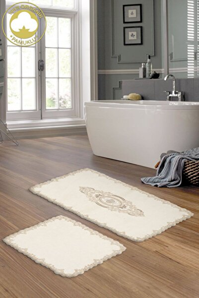 EXCLUSIVE Dantelli Pamuklu 2'li Klozet Takımı Carrie Krem