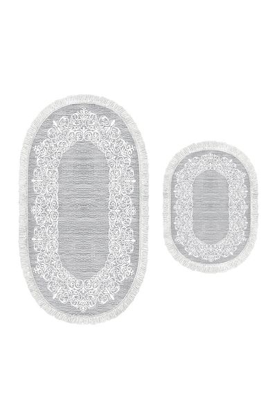 Dekoreko Toprak Digital Oval Bathroom Set 2 Pieces Sara Gray