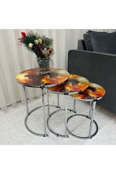 ED Efelez Design Zigon Sehpa , Paris 3'lü Camlı C Zigon Sehpa Takımı , Gümüş ...