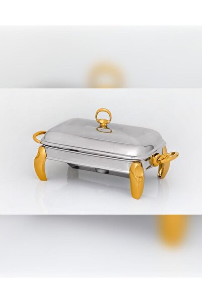 MATSteel Silver Gold Mum Isıtıcılı Dikdörtgen Servis Seti2,2 Lt