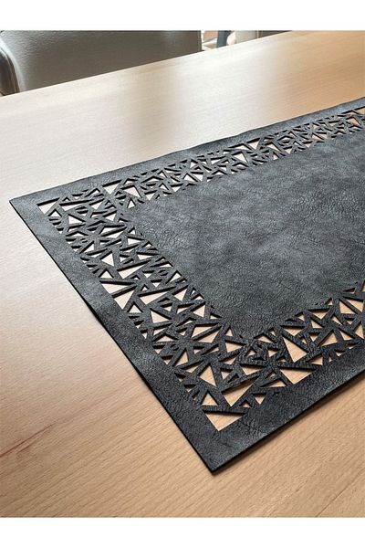 Ergüven Home Dark Gray Suede Fabric Runner 40X140 cm Table Length - Geometric Triangle Pattern