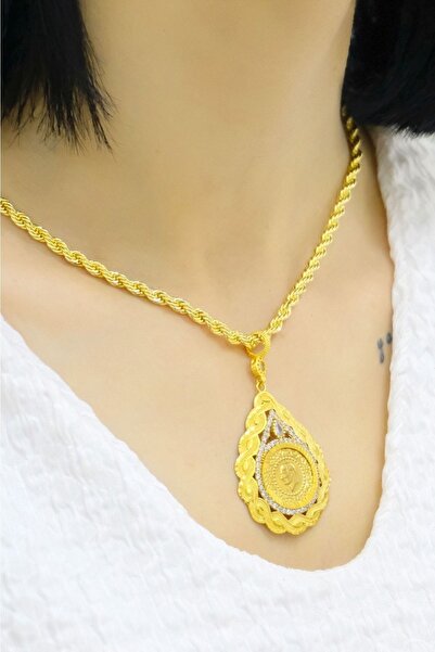 aytekgold Çeyrekli Damla Taşlı Burgu Kolye