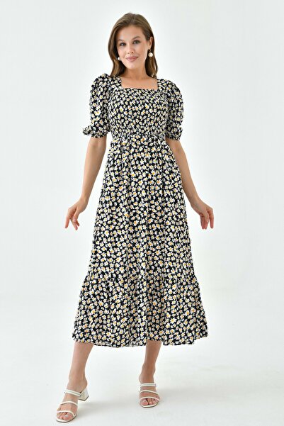 vuvutasarım Чорна вечірня сукня з ромашковим візерунком - з гіпсовою обробкою...