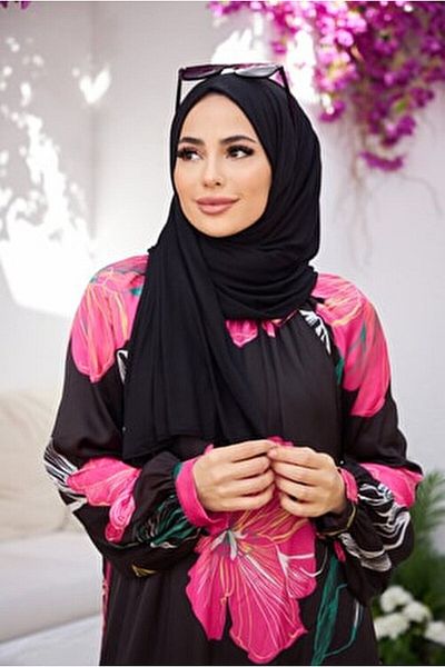 feronis Hijab Women's Combed Cotton Shawl Model _ Black