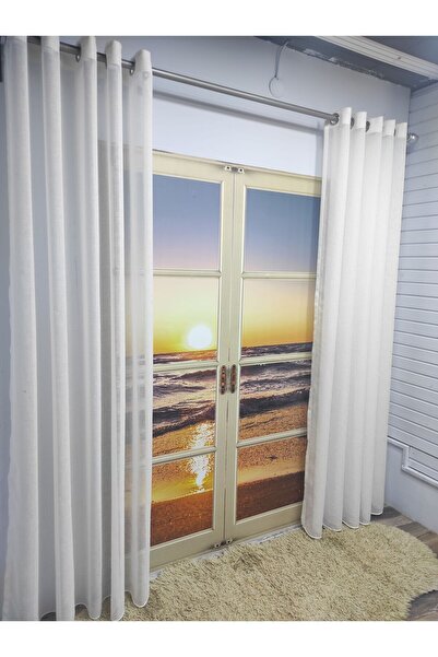 Evcimenhome Rustic Tulle Eyelet Metal Encapsulated Foldet Linen 180Cmx230Cm Color: Ecru