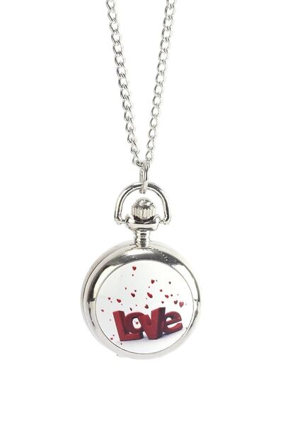 Pierre Rucci Love Desen Kapaklı Kolyeli Mini Cep Saati