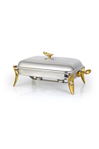 MATSteel Silver Gold Mum Isıtıcılı Dikdörtgen Servis Seti 1,5 Litre