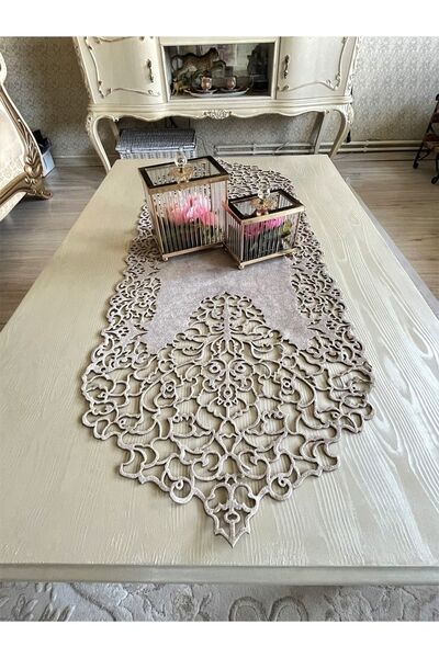 Ergüven Home Темно-бежевий (колір каменю) замшевий тканинний тонкий бігунок д...