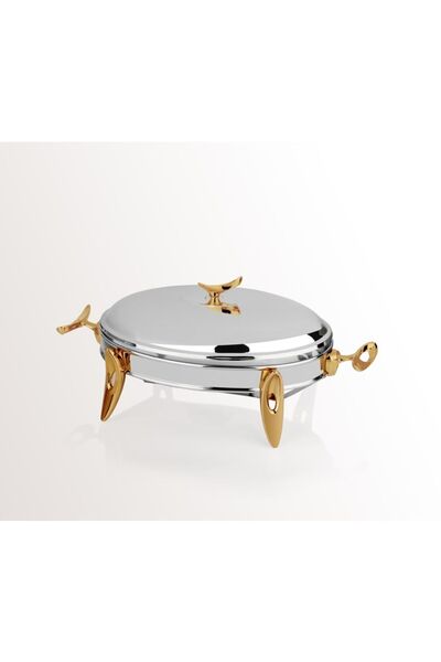 MATSteel Silver Gold Mum Isıtıcılı Oval Servis Seti3 Lt