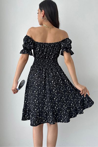 MILANOFOX Rochie cu mânecă cu balon, cu umăr deschis, cu imprimeu floral - Wrap cu guler pătrat