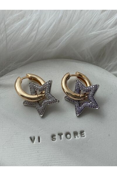 vi store vi jewelry Özel Seri Taşlı Yıldız Halka Küpe