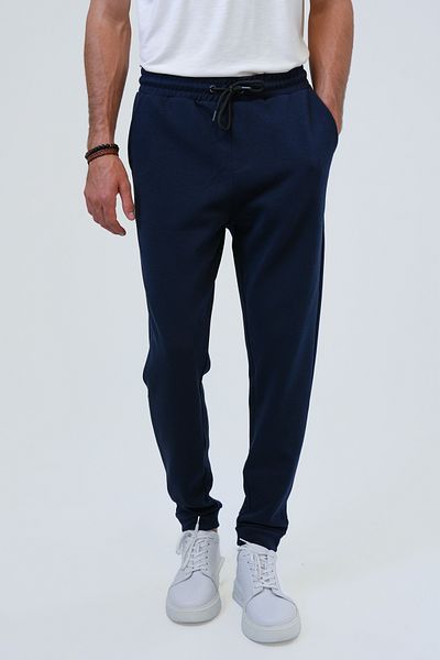 Back And Bond Navy Blue Regular Fit - Waist Lace-up Cotton Jogger Pants