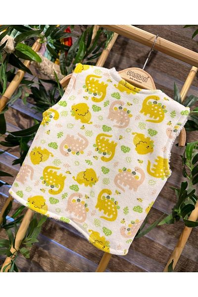 PATSAN Winter Velvet Baby Vest Double Sided Usable Inside Plush Fleece Coated Yellow Dino