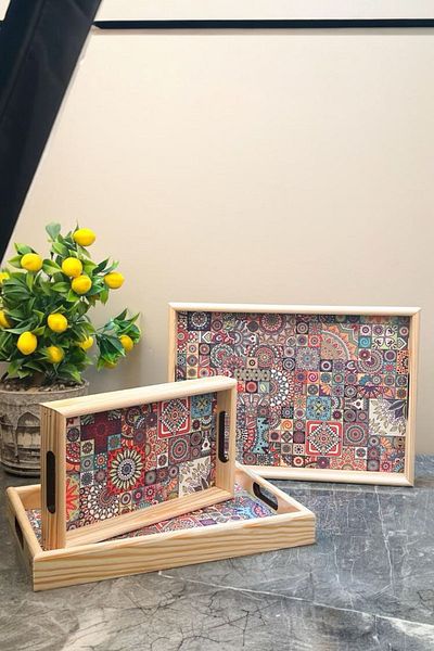 Akkoyunlu home Mandana 3-Piece Presentation Tray - 3 Sizes Wooden