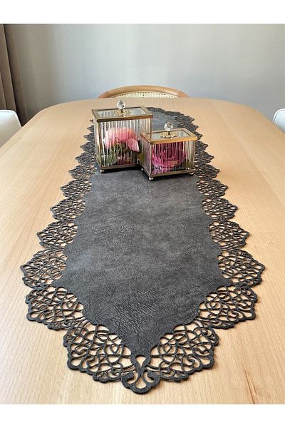 Ergüven Home Dark Gray Suede Fabric Runner 40X140 cm Table Length - Modern Design