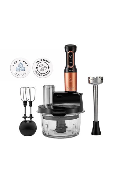 Karaca Premium Glass Food Processor - Long Blender, 6 Blades, 2500 W, Black Copper