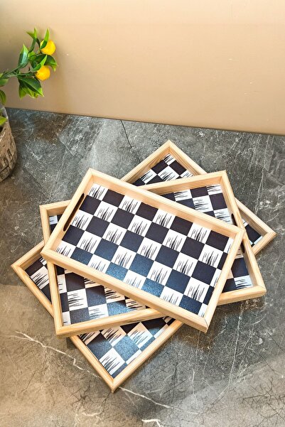 Akkoyunlu home 3'lü Dama Ahşap Tepsi Servis Tepsisi 3 Boy Sunum Tepsi