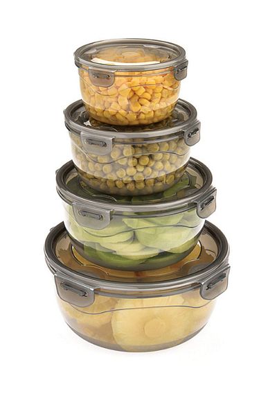 Melkan Home Locked & Lid Storage Container Set of 4 Smoked Storage Container Set & Round Storage Container Set