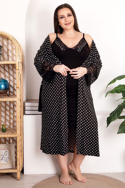 Jenny Daphne Viscose Fabric - Lady Floral Patterned Nightgown and Dressing Gown Set 19205