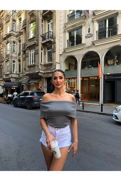 kenza'a Γυναικεία πλεκτή μπλούζα με γιακά Madonna