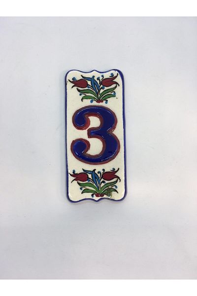 Dost Art Hediyelik Ceramic Door Number - 3 Three Handmade