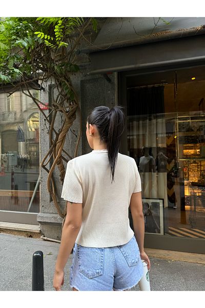 kenza'a Γυναικεία πλεκτή μπλούζα με λεπτομέρεια λουλουδιών