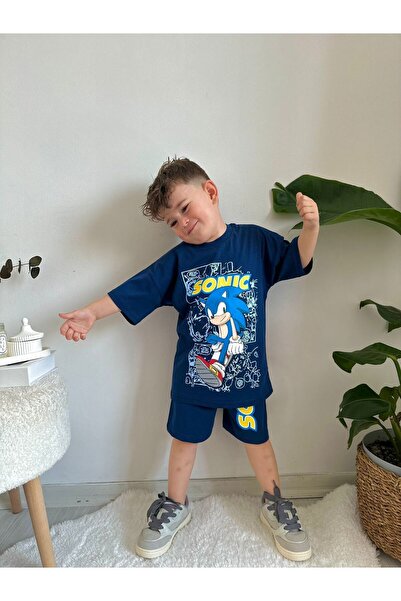 Çınar طقم شورت سونيك صيفي للأولاد باللون الأزرق الداكن