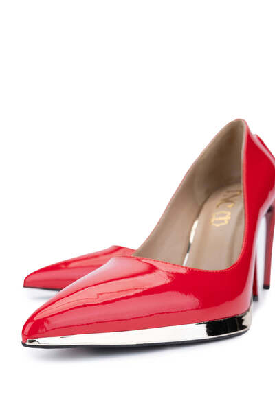 Tamer Tanca Kadın Hakiki Deri Kırmızı Rugan Topuklu Ayakkabı