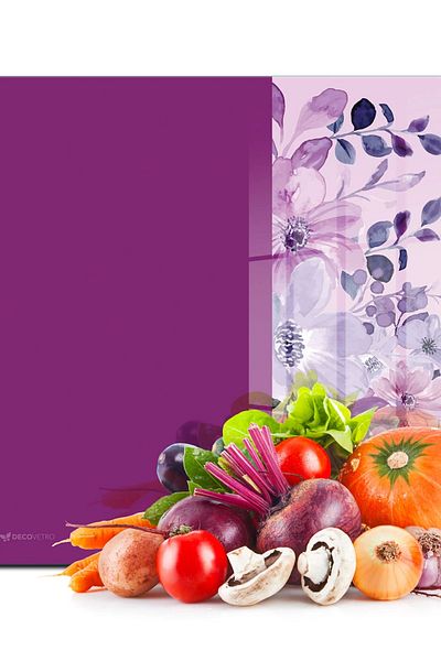 Decovetro لوح تقطيع زجاجي بتصميم زهرة أرجوانية عتيقة وحامل عرض - 30x30 سم
