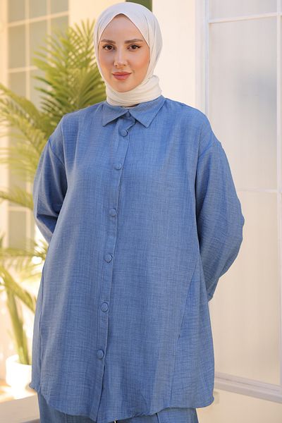 benguen Set Costum Dublu Model 2055 Albastru