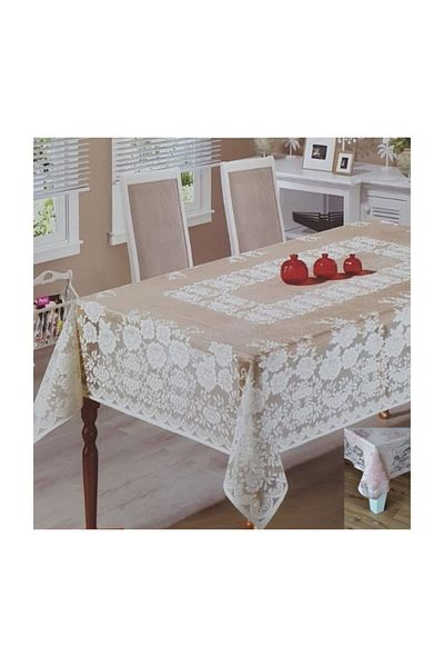 WENESSİ Față de masă tricotată cu model trandafiri 160x220 (roz)