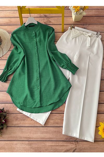 MODAQU Combination-Ribbed Tunic and Trousers Set - Green