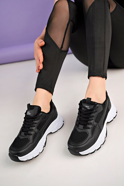 Moda Kadıköy Kadın Monaco Siyah Beyaz Hafif Taban Spor Ayakkabı