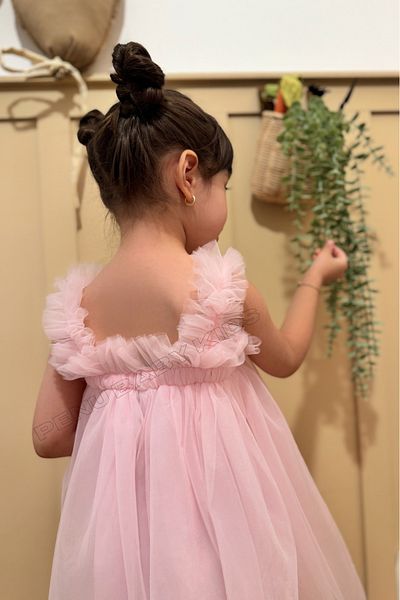 penu baby kids Ροζ Τούλι Κοριτσίστικο Φόρεμα - Τούλι με ίσια λουριά